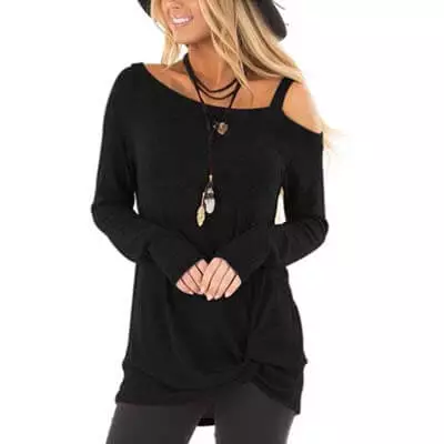  ZILIN Cold shoulder casual knot twist front tunic Fashionable Tops to Wear with Jeans