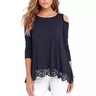 RAGEMALL Lace Trim O-Neck A-Line Fashionable Tops To Wear With Jeans