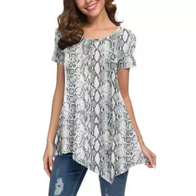 VIIShow Short Sleeve Scoop Neck Button Side Fashionable Tops