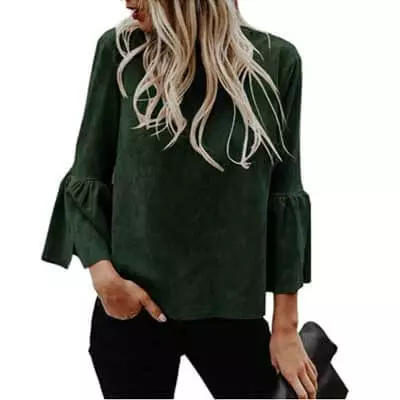 Bigyonger Bell Sleeve Faux Suede Fashionable Tops To Wear With Jeans