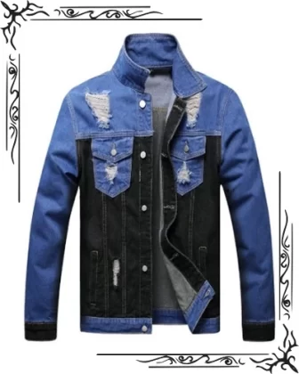 LZLER Jean Jacket for Men, Classic Ripped Slim Denim Jacket with Holes