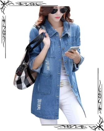 Tanming Women's Casual Distressed Denim Jacket