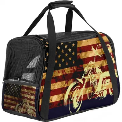 American Flag Skull Riding Motorcycle Pet Bag Carriers Dog
