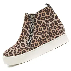 Ankle Heels Sneaker Shoes Side Zipper Leopard Print
