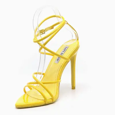 Cape Robbin Women's Strappy Pointy Open Toe Ankle Strap Stiletto Sandal-Ada yellow color