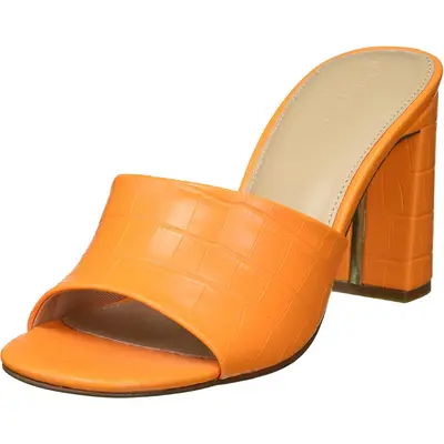 The Drop Women's Pattie High Block Heeled Mule Sandal orange color